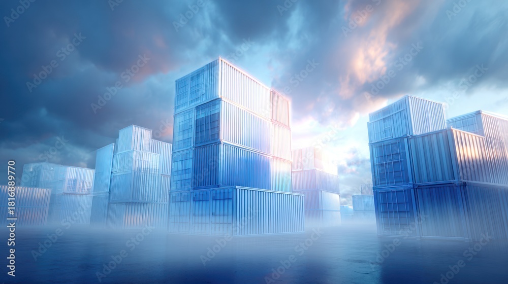 Obraz premium Shipping containers in blue artistic render