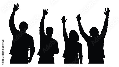 People waving silhouettes isolated on white background, Vector