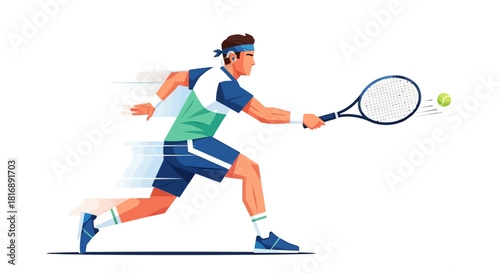 Dynamic Tennis Player in Action Hitting a Forehand Shot Vector Illustration