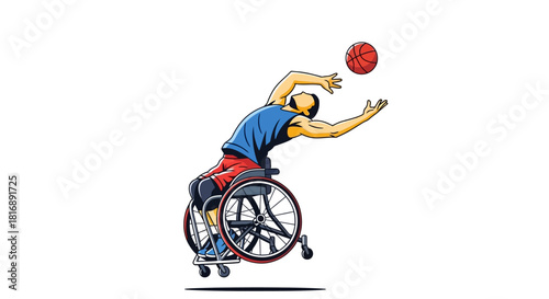 Adaptive Athlete Shooting Basketball Illustration Disability Sports and Inclusion