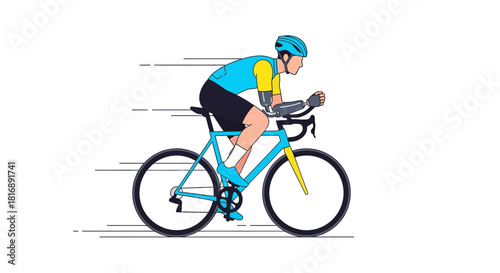 Cyclist in Action Aerodynamic Road Bike Sprint Speed and Movement Illustration