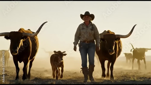 Ranch Hands Guiding Cattle Across the Prairie.