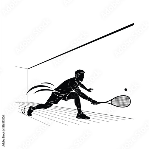 Squash Player Silhouette Vector Illustration Racket Sport Athlete Competition Indoor Game Training Match Fitness Court Championship Exercise Activity