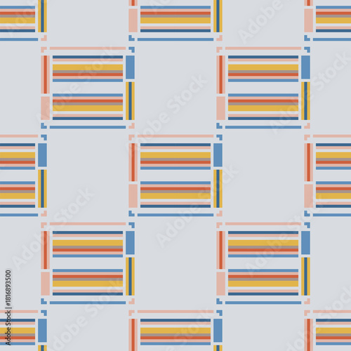 Geometric pattern vector of bold vertical and horizontal line in pastel color. Modern seamless pattern. Motifs, stripes, square, minimalist, mid-century style for wrapping paper, fabric design, textil