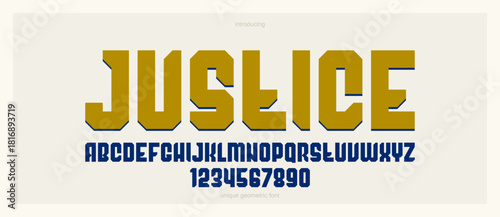 Bold and massive heavy geometric font for logo creation, modern geometrical vector display typeface, typography with no round elements, only corners and straight lines geometry.