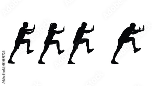 Silhouettes of people pushing upward isolated on white background, Vector