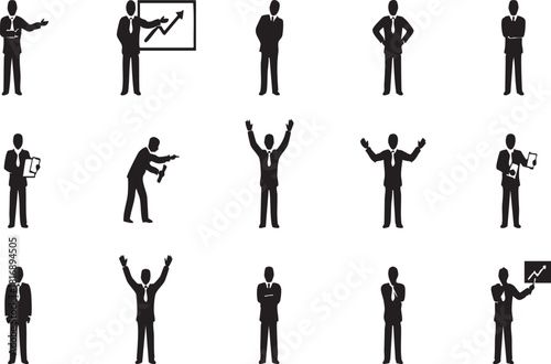 Silhouette illustrations of business people in various poses, showcasing diverse actions and expressions