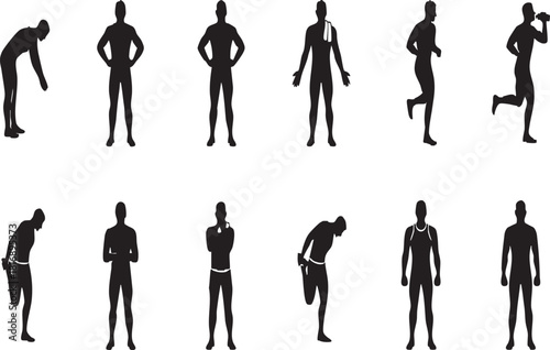 Silhouette of a man exercising, stretching, running, and warming up a versatile vector illustration for fitness and wellness concepts