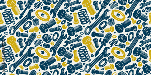 Repair and maintenance seamless background, vector mechanical fix service theme endless wallpaper, bolts and wrenches tiling pattern, elements can be used separately.