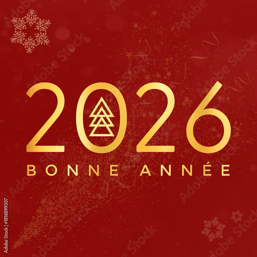 Christmas card in french. Happy New Year 2026. Bonne Année