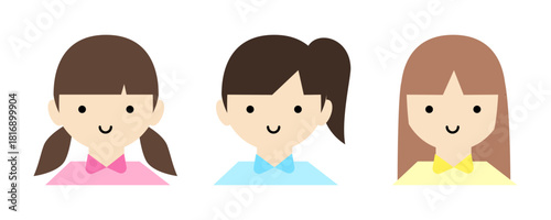 シンプルな女の子のイラストセット 子供 中学生 高校生 インフォグラフィック アイコン