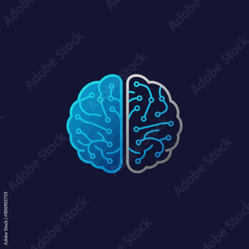 Digital Brain Logo Vector Illustration. Concept of Artificial Intelligence (AI), Machine Learning, Circuit Board Technology, and Neural Network System.