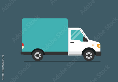 Delivery Box Truck Vector Illustration. Logistics and Transportation vehicle in modern flat design style, ideal for shipping, moving services, and courier graphic concepts.