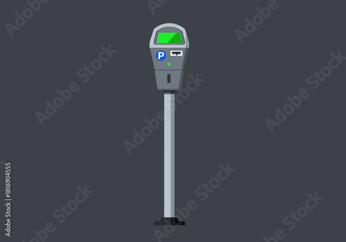 Modern digital parking meter machine flat vector illustration. Urban street pay station for vehicle parking fee payment.