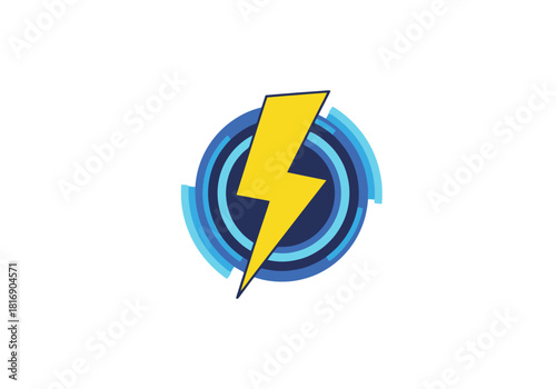 Stylized Yellow Lightning Bolt Icon for Speed, Power, or Quick Charging App Logo Design. Modern Electric Flash Graphic Element Isolated on White.