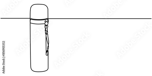 continuous one line drawing steel flask, Thermal flask with lid open, one continuous line outline isolated vector illustration Editable stroke. 