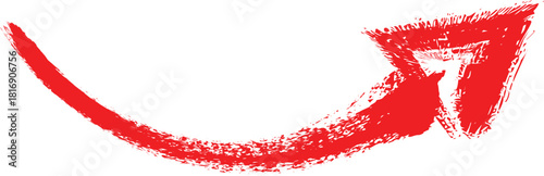 Red brush stroke arrow curving upwards curve