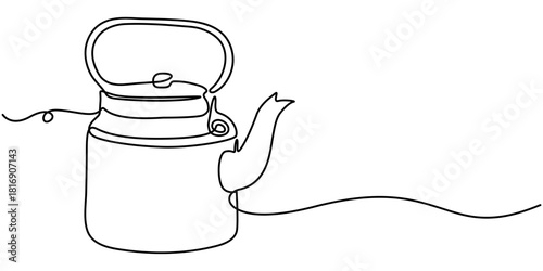  Continuous One line drawing tea kettle, illustration of tea pot,  Single line art draw of Teapot minimalist. 