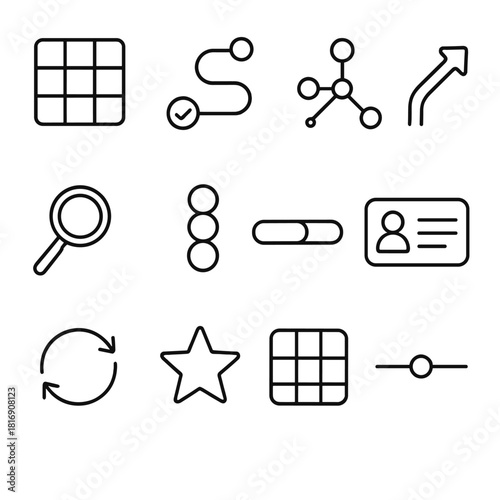 Digital Learning Pathway. Digital Education Tracks linear icon set: curriculum tiles, roadmap line, concept nodes, guided arrow, clarity lens, level markers, progress bar, skill