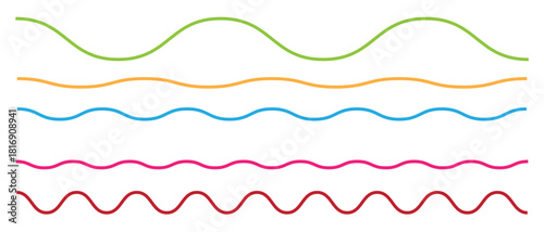 Colorful wavy lines showing different wave patterns, isolated on white background
