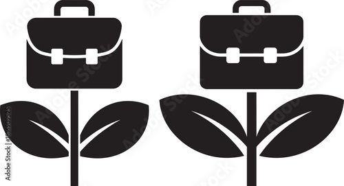 Two briefcases growing like plants silhouette