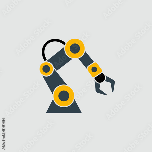 Industrial Robotic Arm Vector Icon. Automation, Factory Technology, and Manufacturing Robot Manipulator Flat Design Symbol.