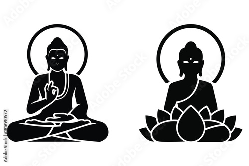 Buddha Silhouette Vector Icons Meditation Lotus Pose Spiritual Zen Design.