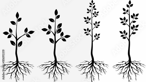Illustrative growth cycle of trees, symbolizing development, progress, and ecological awareness, perfect for nature-inspired designs and environmental projects