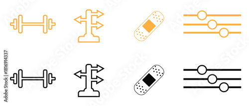 Fitness, Direction, Medical, and Control Line Icons Set - stock vector.