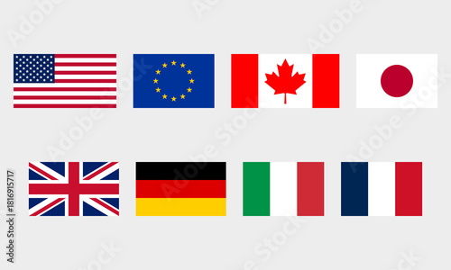 Professionelles Flaggen Set G7 – USA, EU, Kanada, Japan, Deutschland, Italien, Frankreich (Korrektes Seitenverhältnis / Originalgetreue Farbdarstellung)