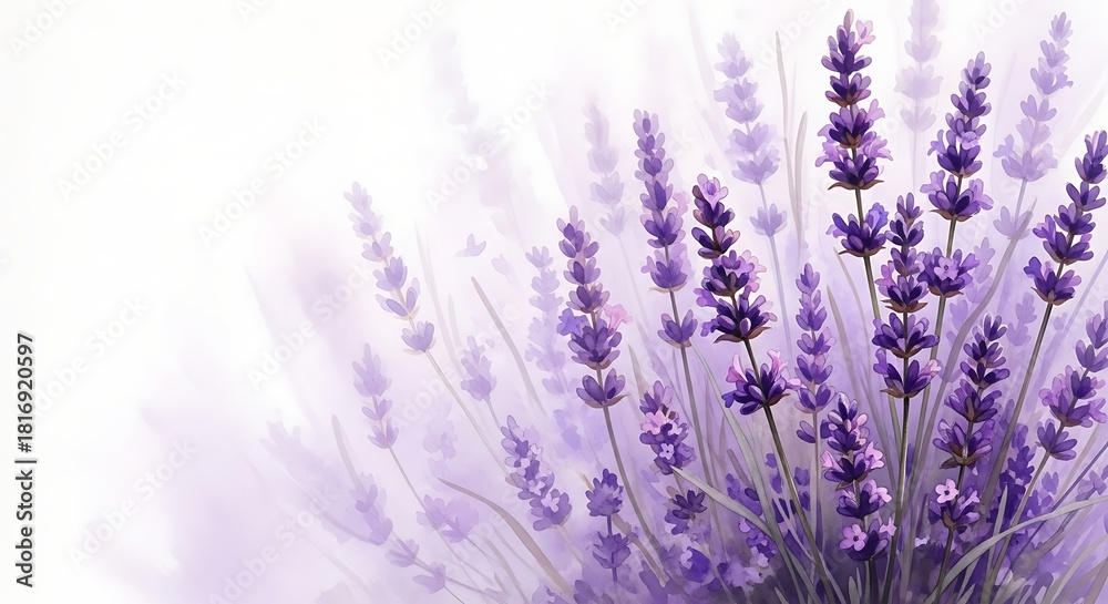 Naklejka premium Lavender Field Watercolor Illustration photo whisk