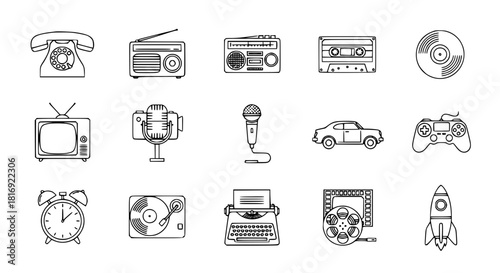 Icons set of retro objects