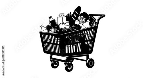 Shopping cart full of grocery foods