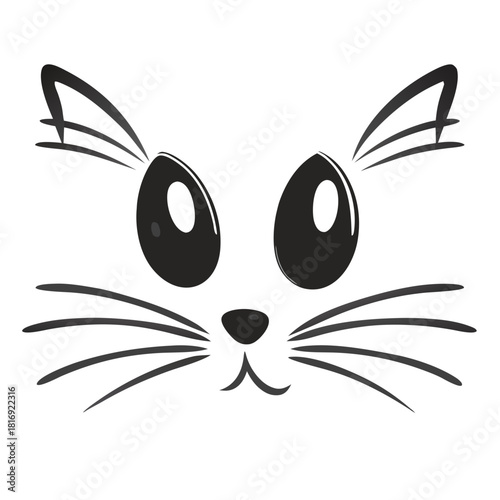 Minimalist vector black and white drawing of a cat face  