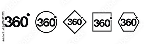 360 Degree Logo Vector Collection. Modern Typography with Infinity Loop and Geometric Frames.