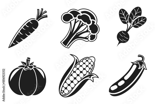 Collection of six minimalist cartoon vegetable icons