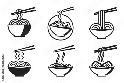 Six minimalist asian noodle icons set