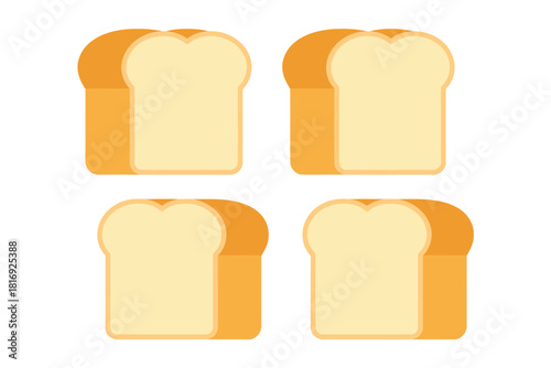 Four slices of toasted white bread isolated on white background