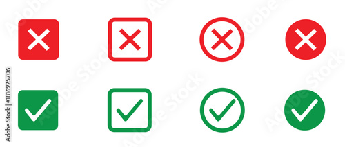Check and Cross Mark Icon Set - stock vector.