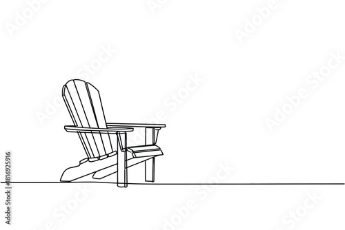 Minimalist line drawing of a classic adirondack chair on a white background