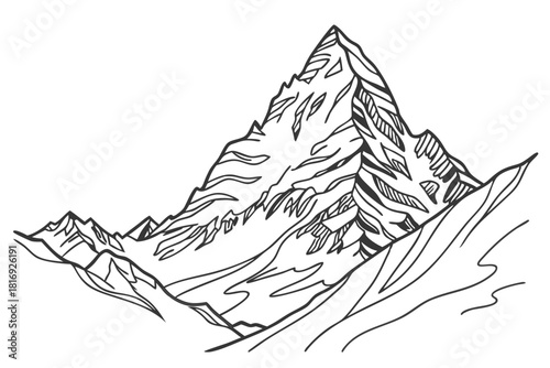Minimalist Himalaya Mountain Everest Line Art Vector