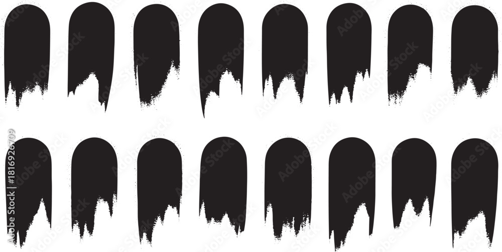 Obraz premium Black abstract brush stroke shapes with textured edges