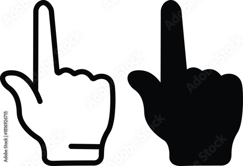 Hand Gesture Index Finger Pointing Up Direction Cursor Vector Silhouette and Pictogram..eps