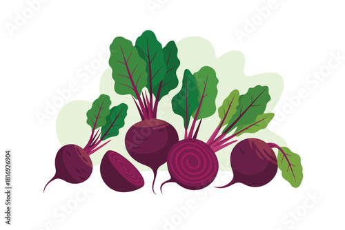 Freshly harvested beets with vibrant green leaves isolated on white background