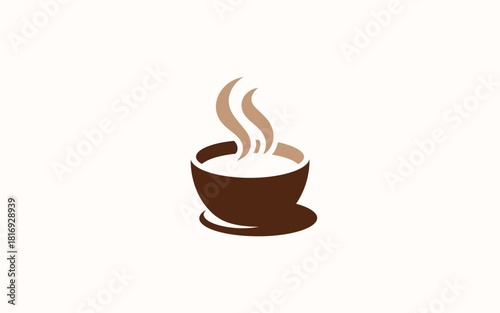 Steaming hot coffee cup with swirling aroma on a saucer