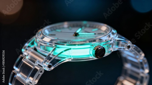 Transparent Wristwatch with Glowing Internal Core
