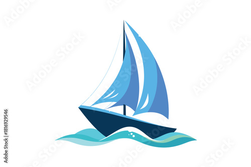 Blue sailboat sailing on wavy ocean water