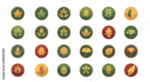 Diverse collection of leaf icons representing various species and seasonal variations