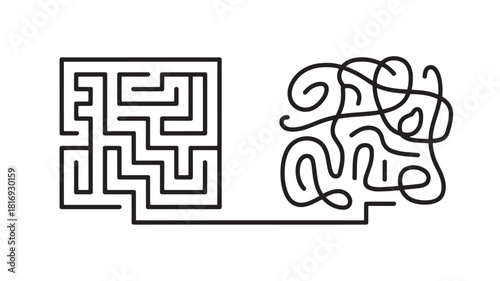 Maze with Complicated and Clear Path Abstract Concept of Simple Solution Versus Complex Problem Minimalist Vector Design