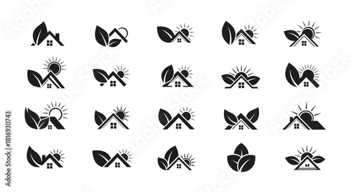 Conceptual illustrations of sustainable homes, highlighting eco-friendly architecture and natural